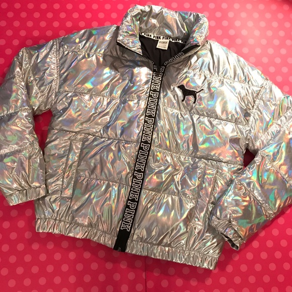 pink metallic puffer jacket